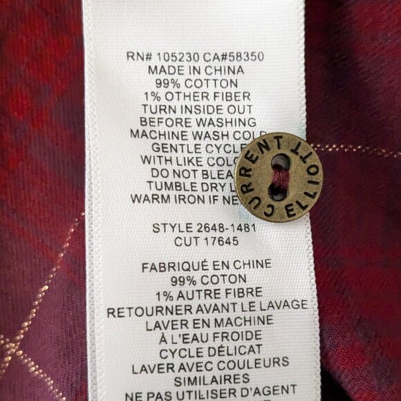 CURRENT ELLIOTT Red/Purple Plaid Flannel Long Sleeve Shirt w Fringe; Size M - Picture 4 of 4
